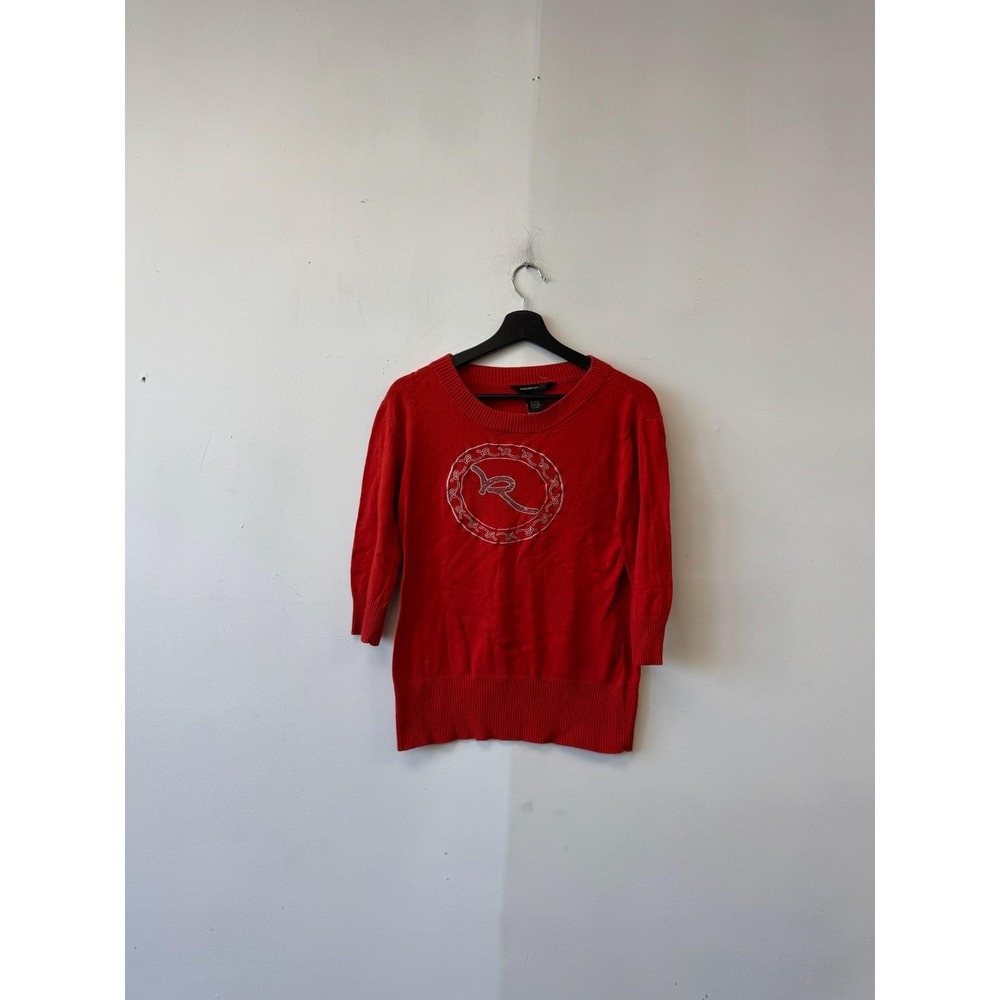 Rocawear Sweater Womens Large Red Logo Graphic 3/4 Sleeve Knit Pullover Top Y2K